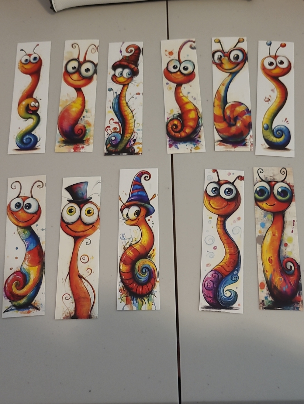 Set of Colorful Whimsical Worm Art Bookmarks